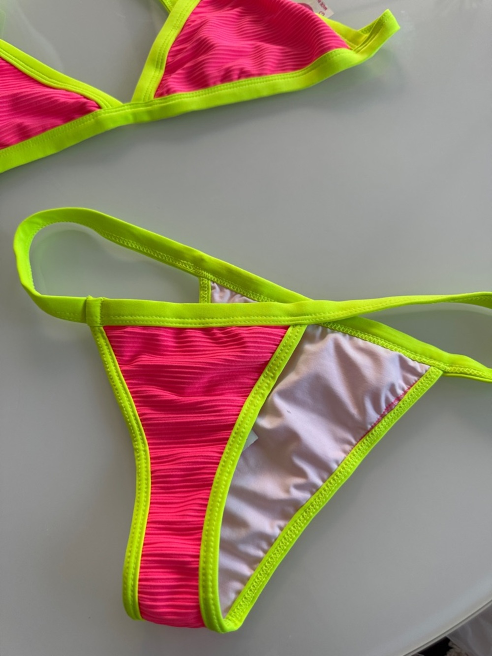 Neon Pink & Lime Trim Triangle Bikini Set - Women's Swim - Picture 3 of 3